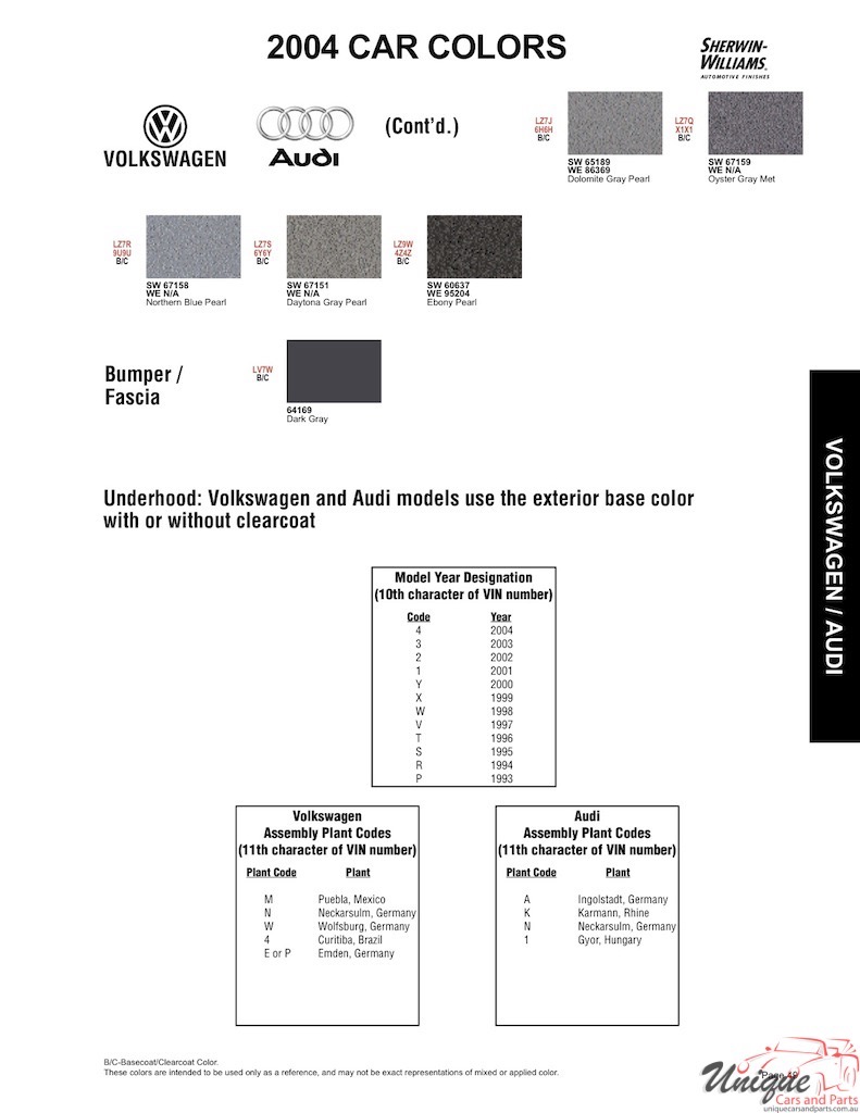 2004 Volkswagen Paint Charts  Sherwin-Williams 4